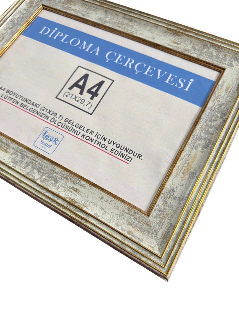A4 Boyutunda Diploma ve Sertifika Çerçevesi - Krem Gold Detaylı