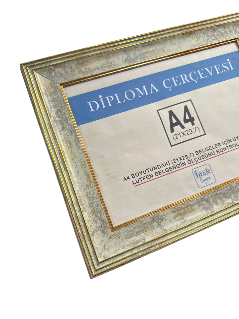 A4 Boyutunda Diploma ve Sertifika Çerçevesi - Krem Gold Detaylı