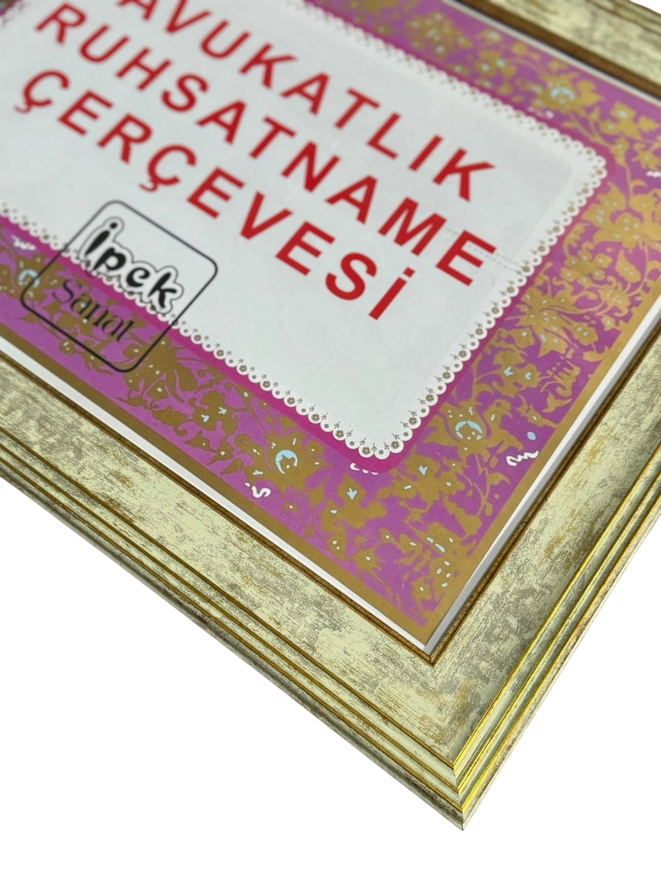 Krem Renk Avukatlık Ruhsatname Çerçevesi - Gold ve Krem