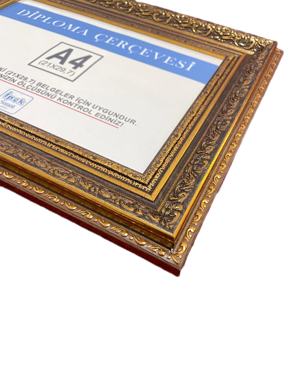 A4 Boyutunda Diploma ve Sertifika Çerçevesi Varaklı Altın