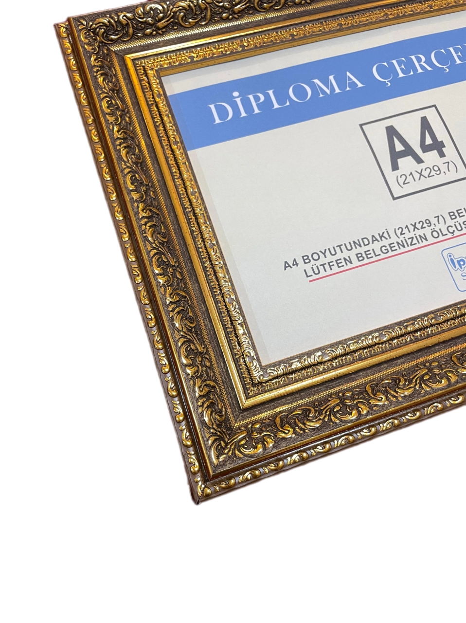 A4 Boyutunda Diploma ve Sertifika Çerçevesi Varaklı Altın