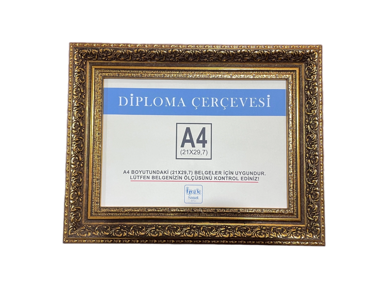 A4 Boyutunda Diploma ve Sertifika Çerçevesi Varaklı Altın
