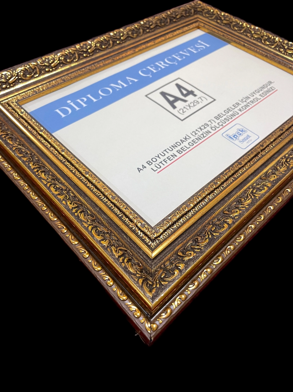 A4 Boyutunda Diploma ve Sertifika Çerçevesi Varaklı Altın