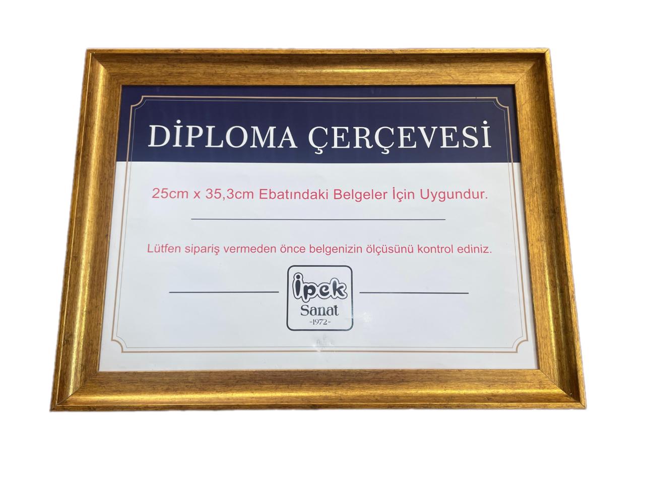 Diploma Çerçevesi 25x35 Boyutta Zarif Model Altın Renk