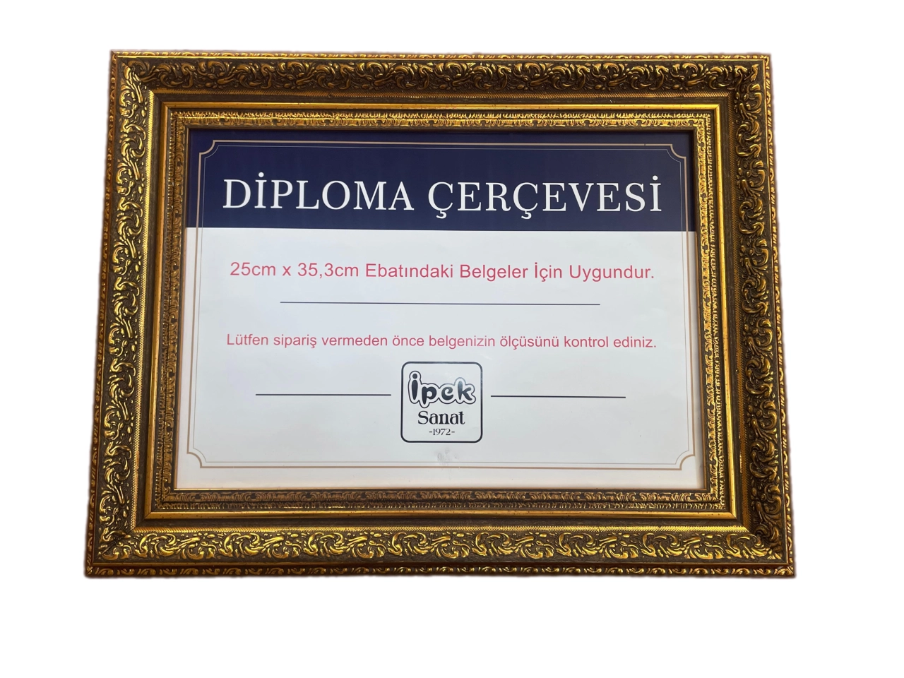 Diploma Çerçevesi 25x35 Boyutta Varaklı Altın