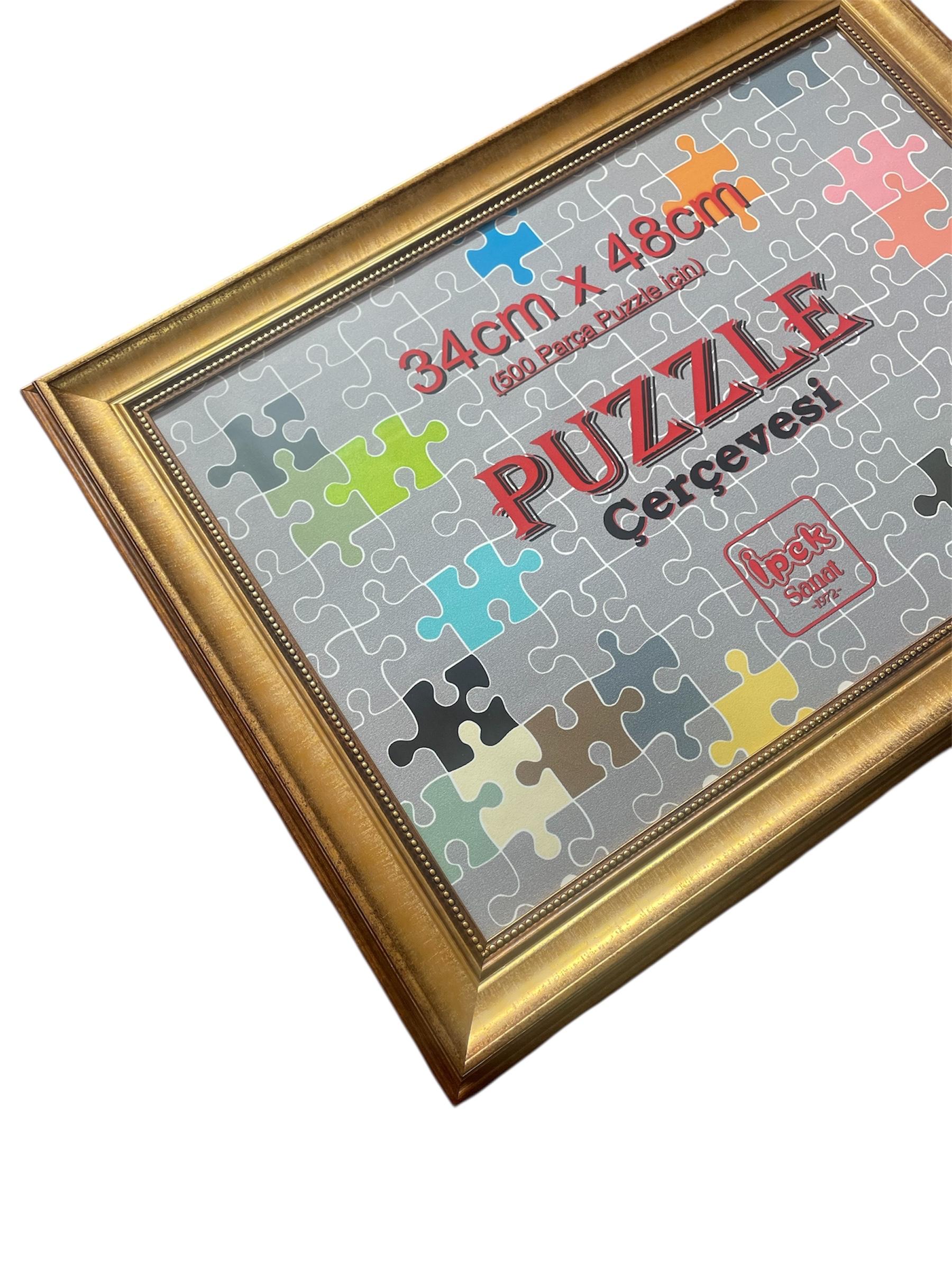 Puzzle Çerçevesi - 500 Parça Puzzle İçin - Gold Renk Puntolu