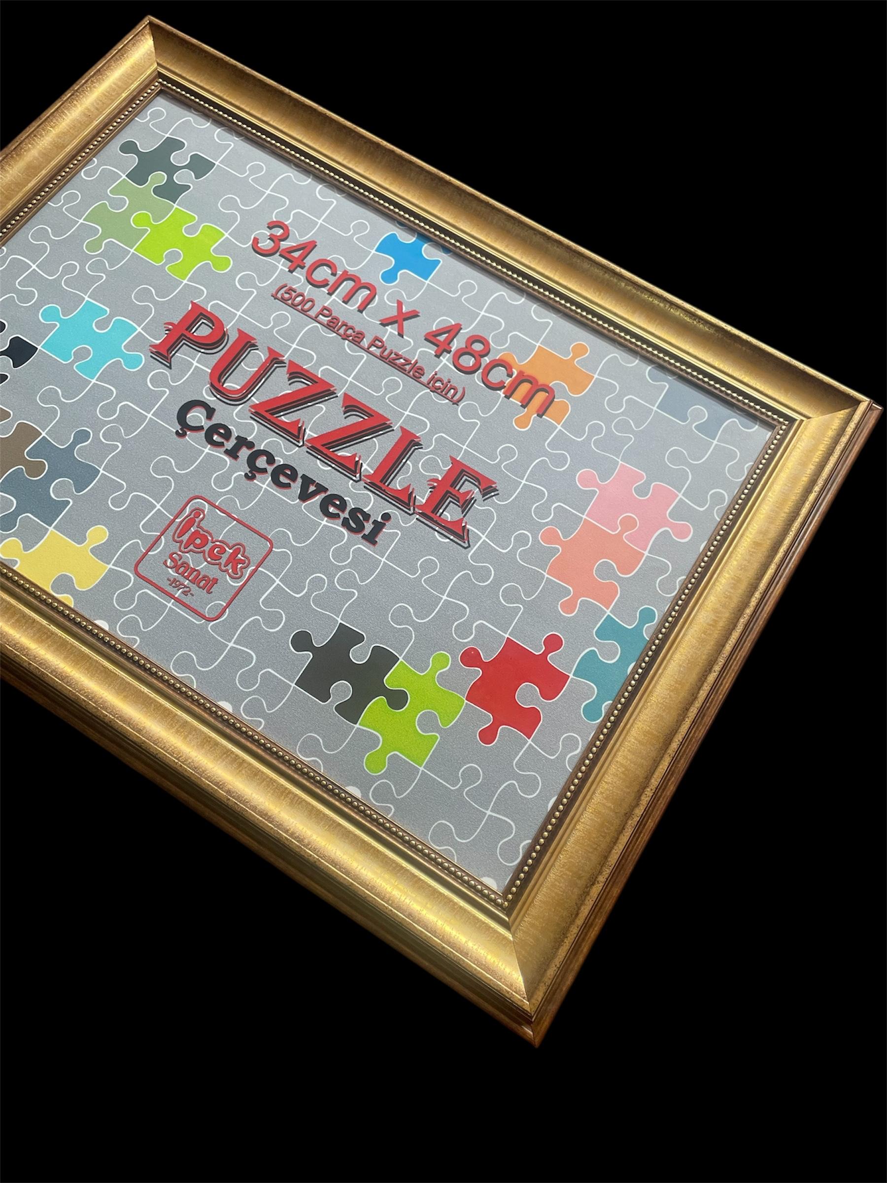 Puzzle Çerçevesi - 500 Parça Puzzle İçin - Gold Renk Puntolu