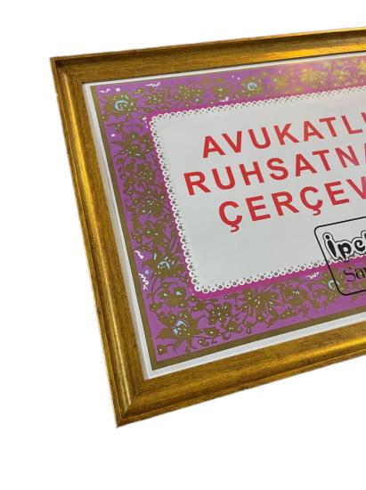 Avukatlık Ruhsat Çerçevesi Zarif Model Altın Renk