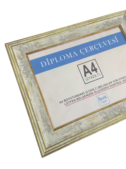 A4 Boyutunda Diploma ve Sertifika Çerçevesi - Krem Gold Detaylı