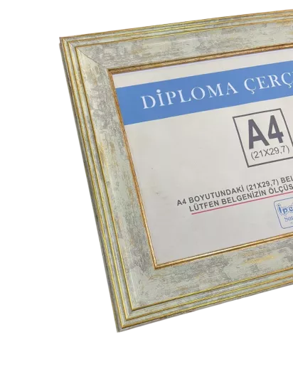 A4 Boyutunda Diploma ve Sertifika Çerçevesi - Krem Gold Detaylı