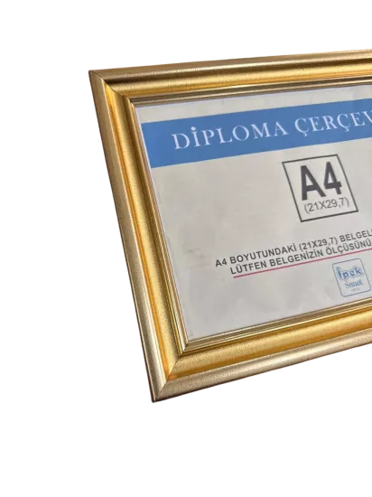 A4 Boyutunda Diploma ve Sertifika Çerçevesi Altın Renk