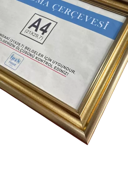 A4 Boyutunda Diploma ve Sertifika Çerçevesi Altın Renk