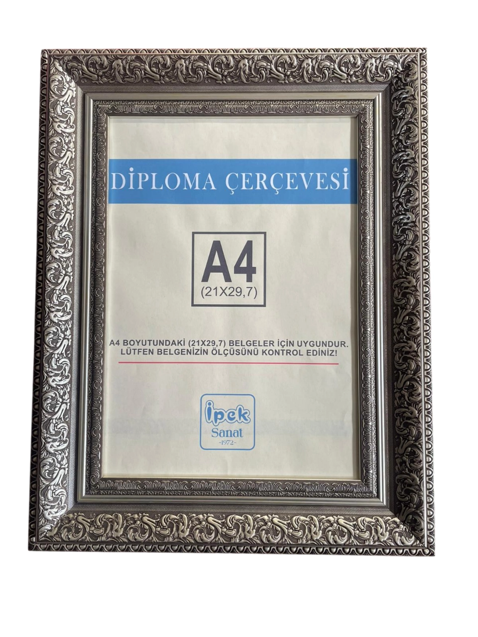 A4 Boyutunda Gümüş Renk Varaklı Model Diploma ve Sertifika Çerçevesi