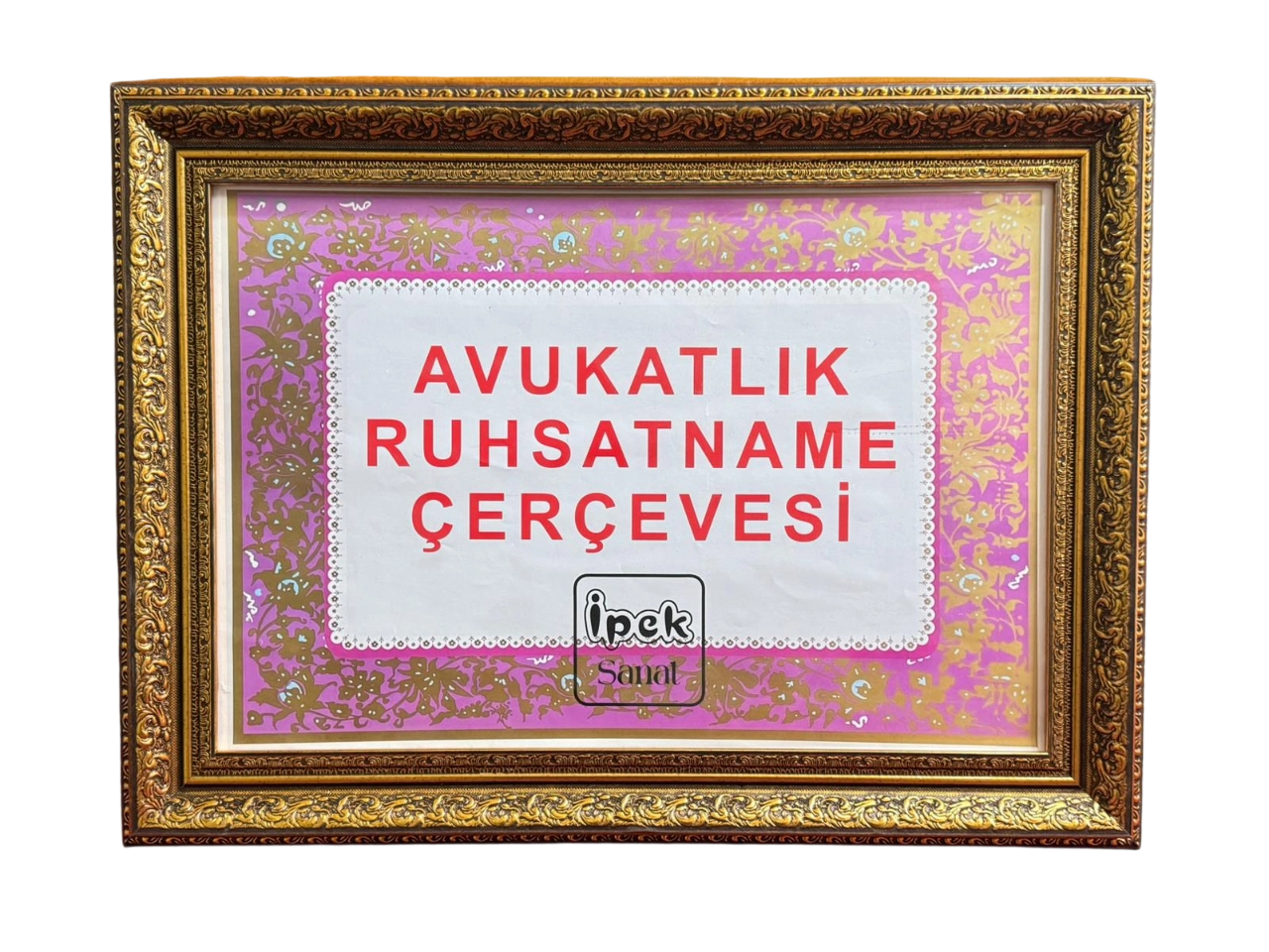 Avukatlık Ruhsatname Çerçevesi -Varak Motifli Altın Renk - 33 x 48