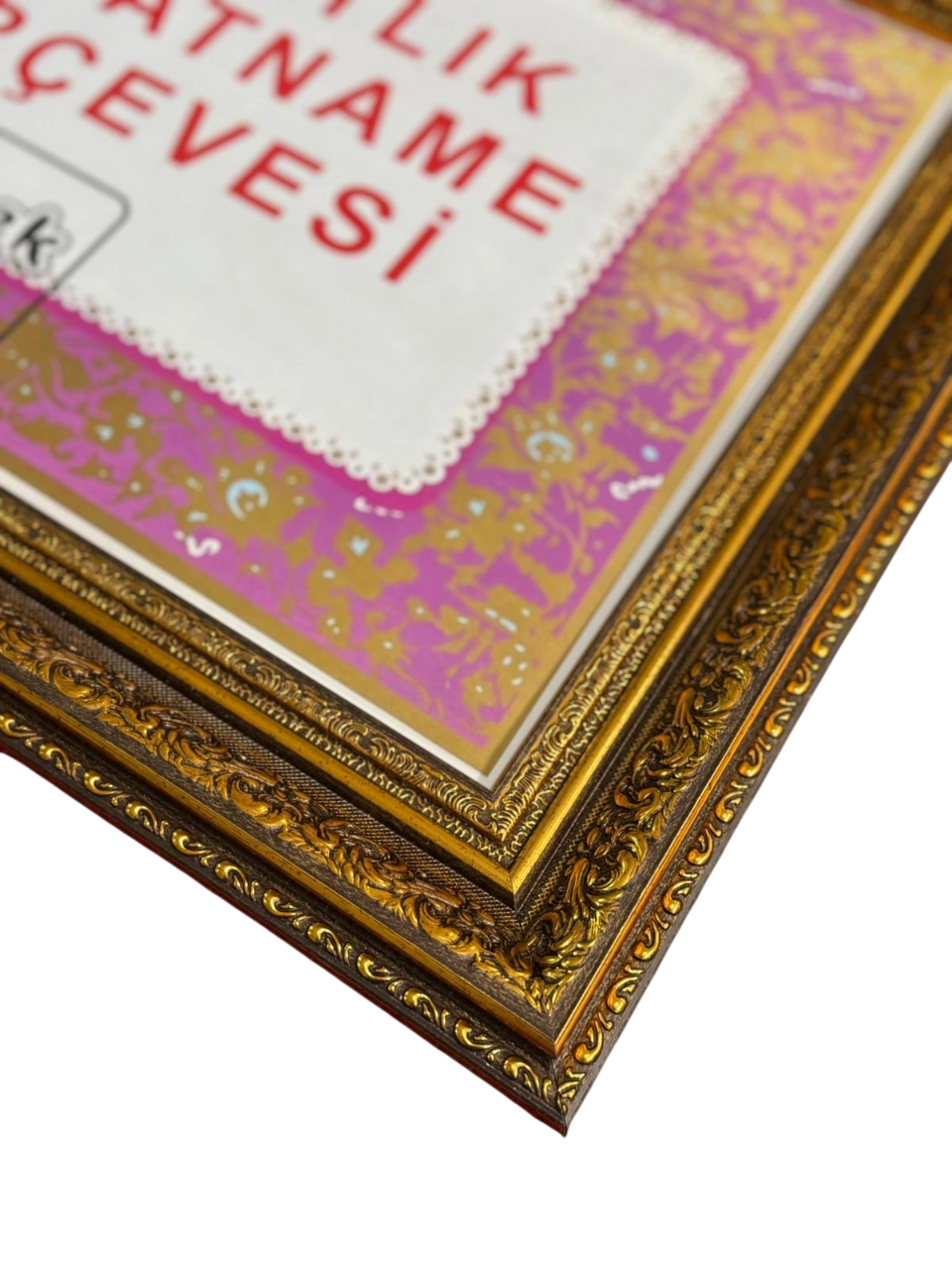 Avukatlık Ruhsatname Çerçevesi -Varak Motifli Altın Renk - 33 x 48