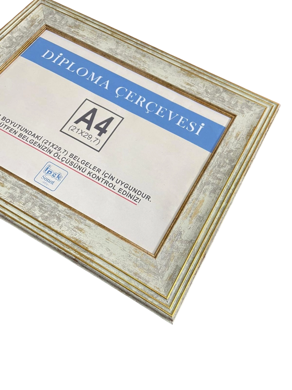 A4 Boyutunda Diploma ve Sertifika Çerçevesi - Krem Gold Detaylı