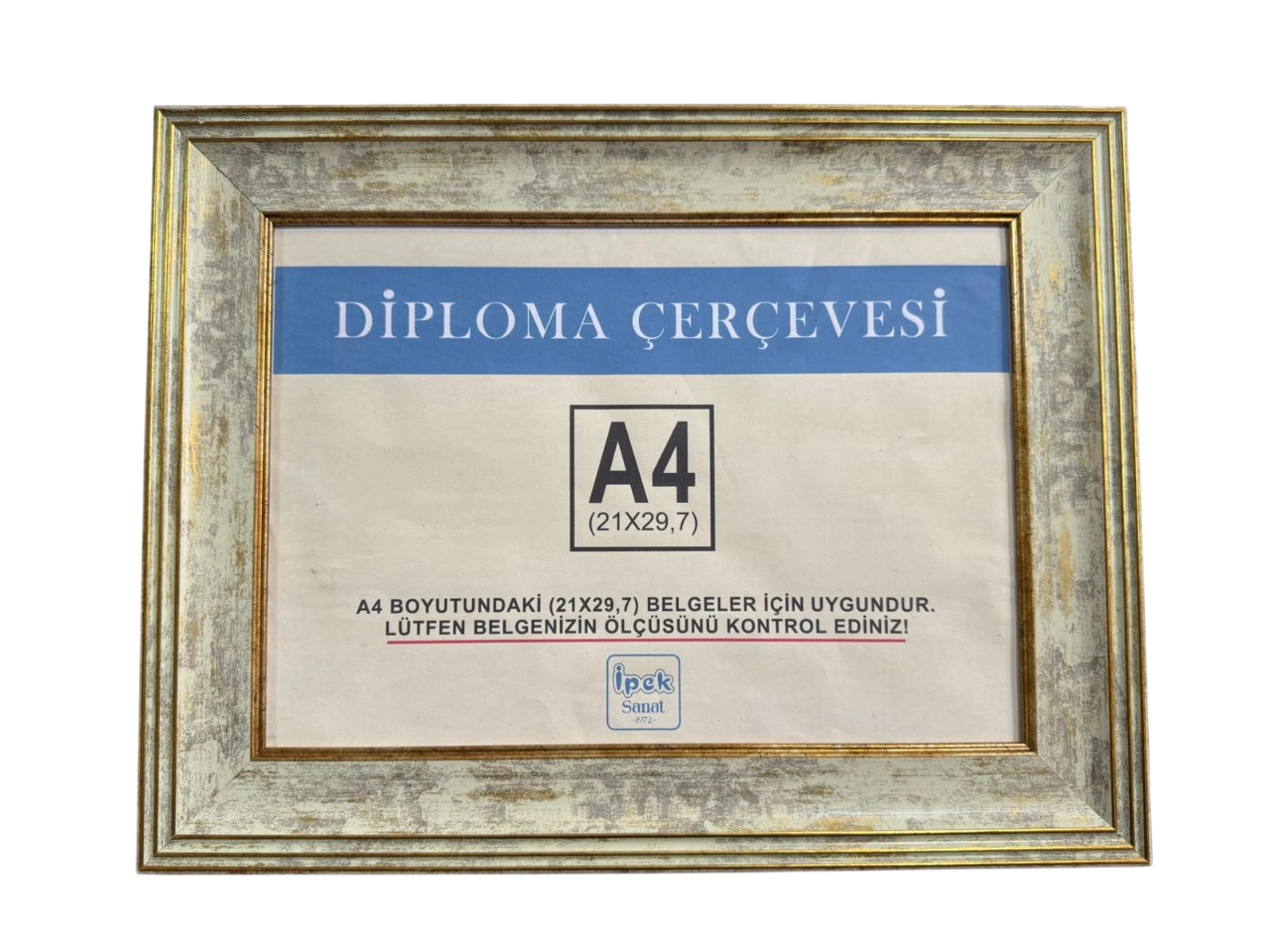 A4 Boyutunda Diploma ve Sertifika Çerçevesi - Krem Gold Detaylı