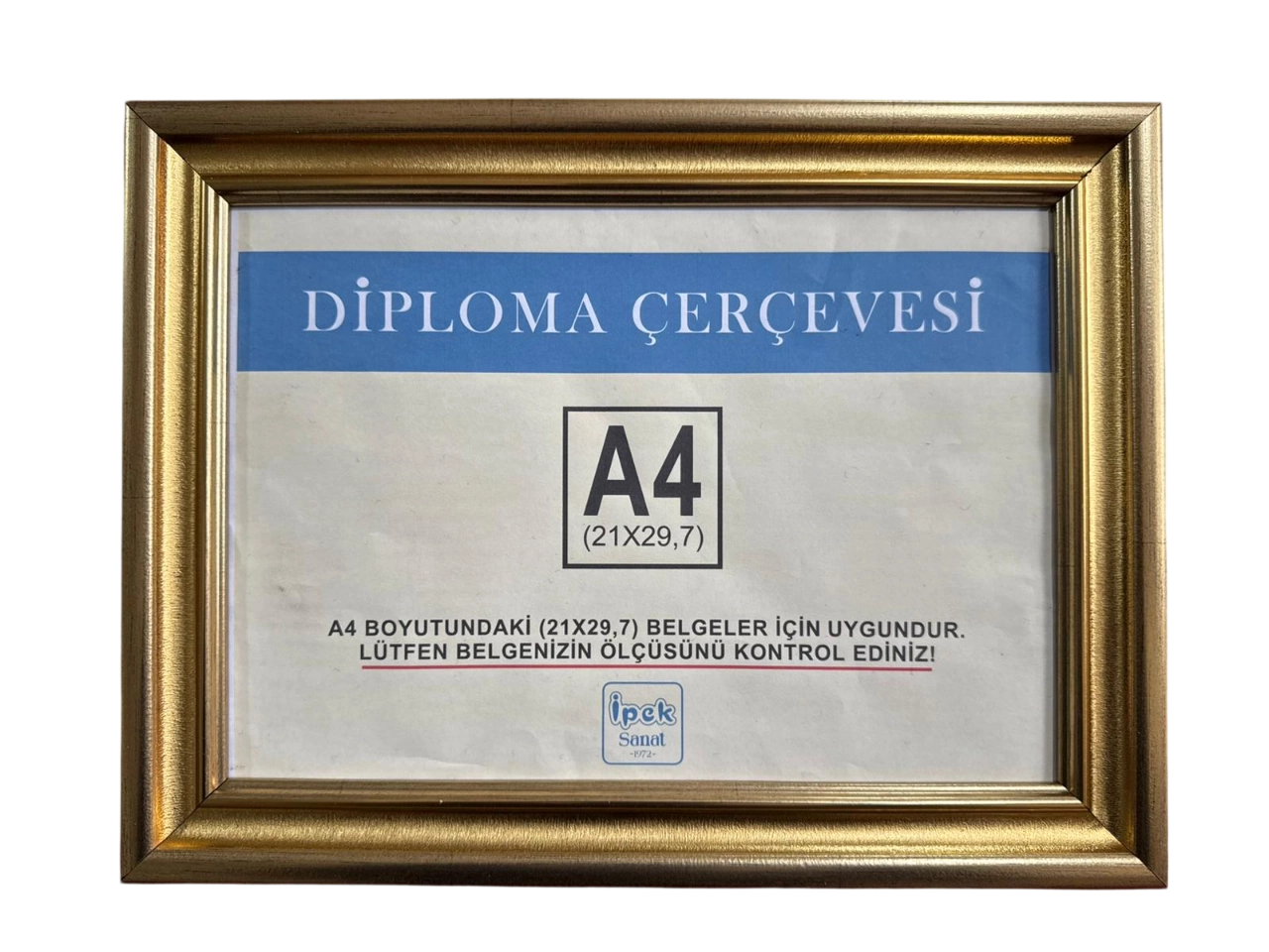 A4 Boyutunda Diploma ve Sertifika Çerçevesi Altın Renk