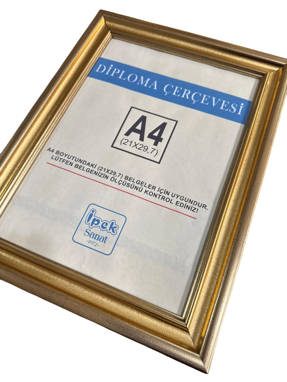 A4 Boyutunda Diploma ve Sertifika Çerçevesi Altın Renk